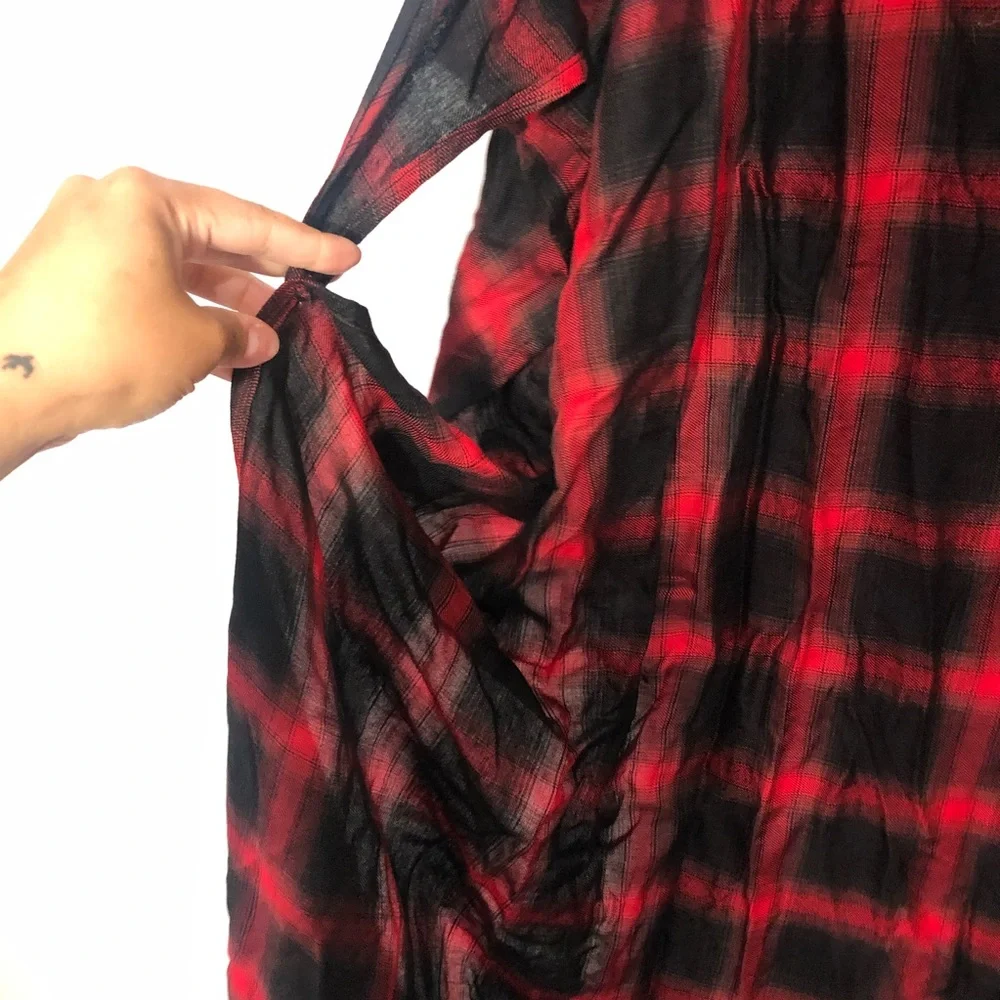 NEW Amaryllis Red Black Plaid Oversized Kimono Small Lumberjack Cabincore Grunge
